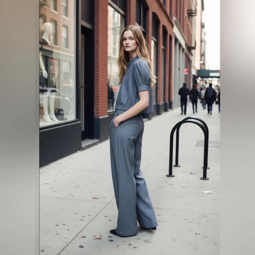 (#80)ZARA ZW COLLECTION Pleated Denim Shirt - Picture 4 of 7